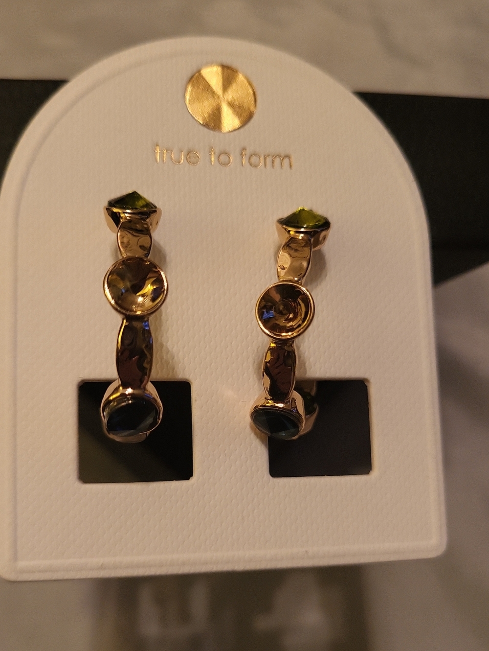 True To Form Gold-Tone Multi Stone Hoop Green Blue Pink Amber Earrings  Te